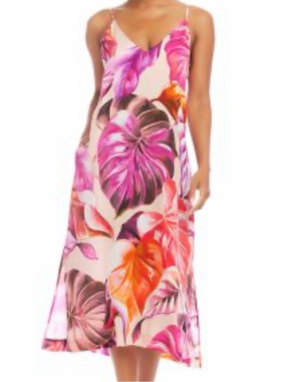 Karen Kane Patrice Pink and Orange Floral Slip Midi Dress